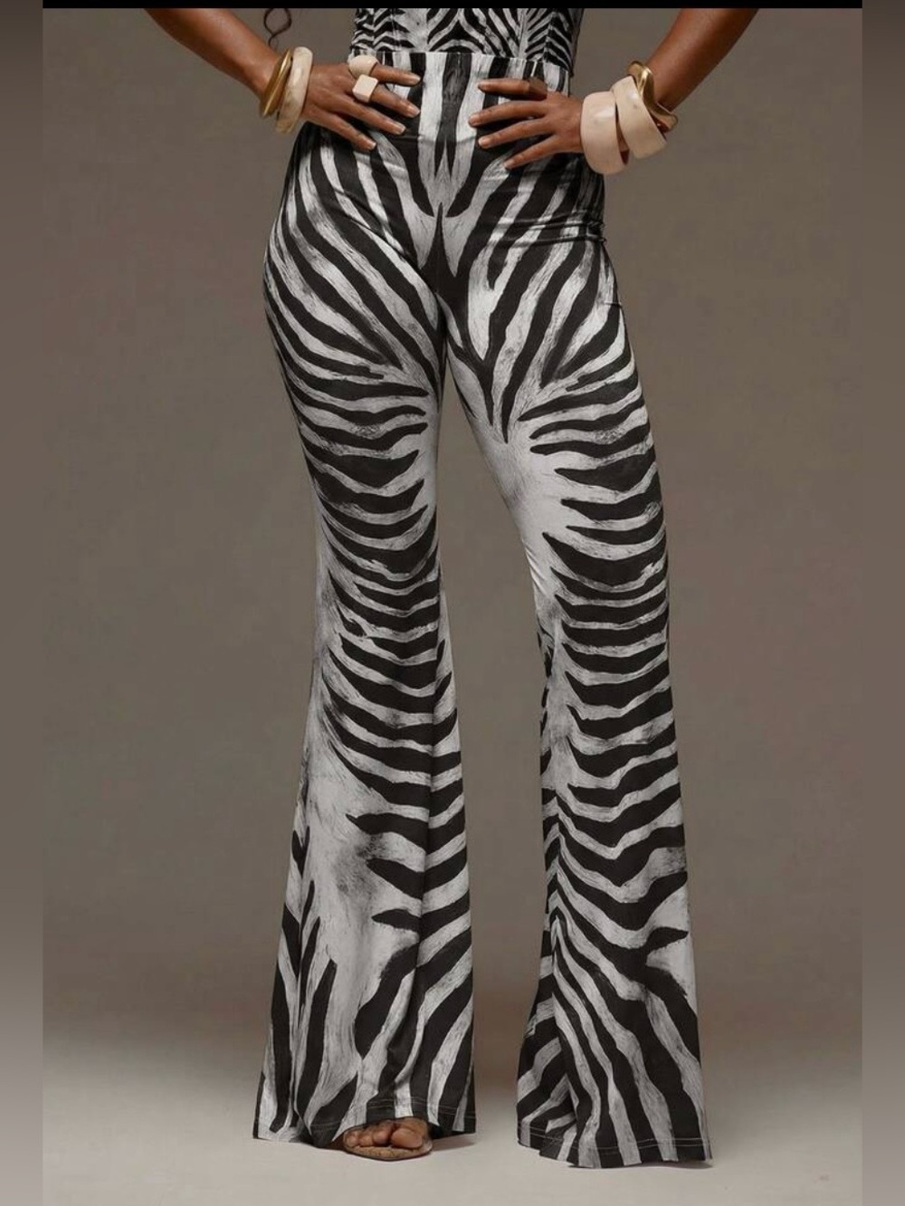 Zebra-Print Wide Leg- Black & White Pants Size S